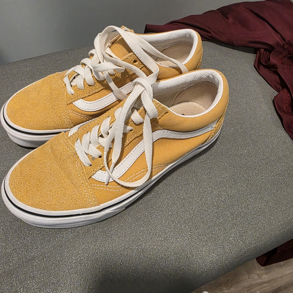 Yellow Suede Sneakers with White Accents
